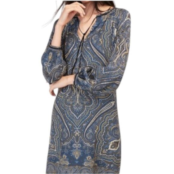 Massimo Dutti blue paisley print tunic mini dress size L - Picture 1 of 14